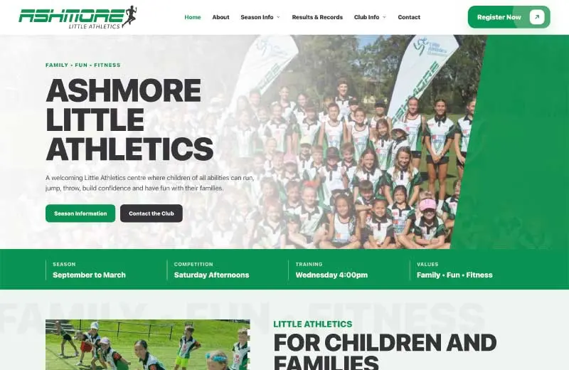Ashmore Little Athletics website preview