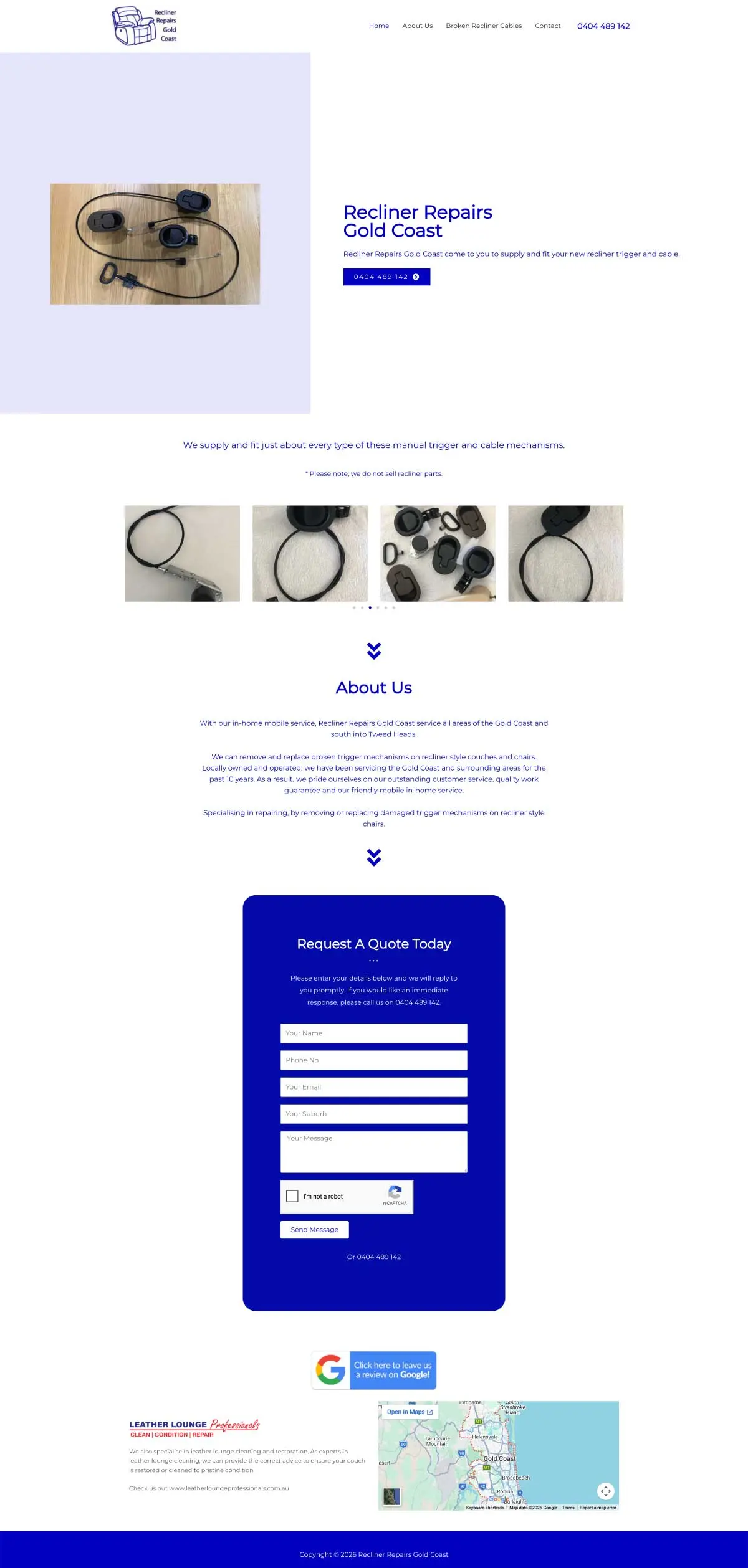 Recliner Repairs Gold Coast old desktop website before redesign