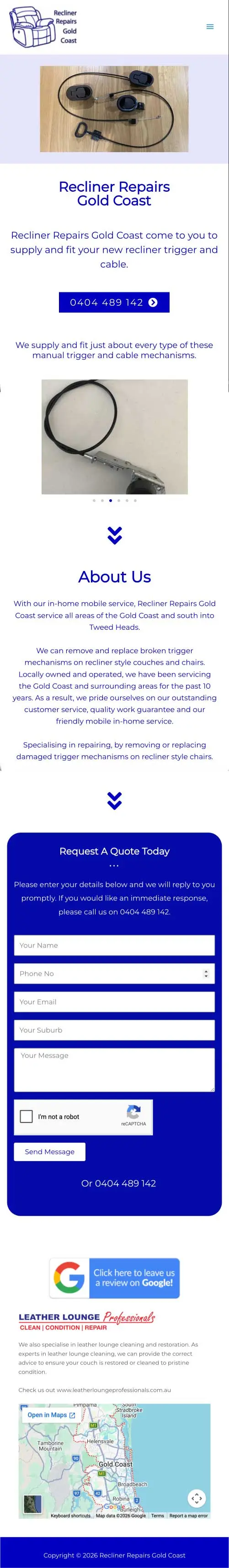 Recliner Repairs Gold Coast old mobile website before redesign