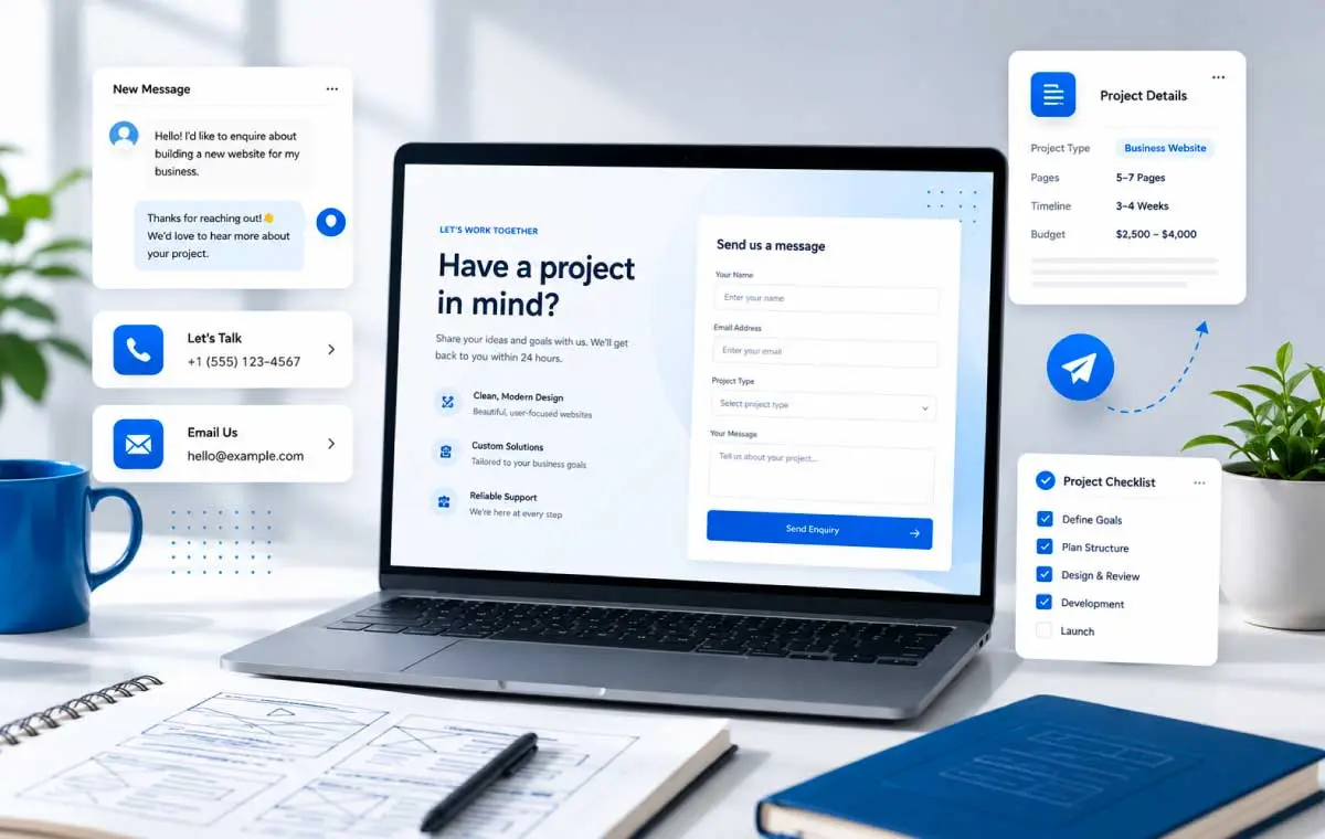 Website enquiry, contact form and project planning preview