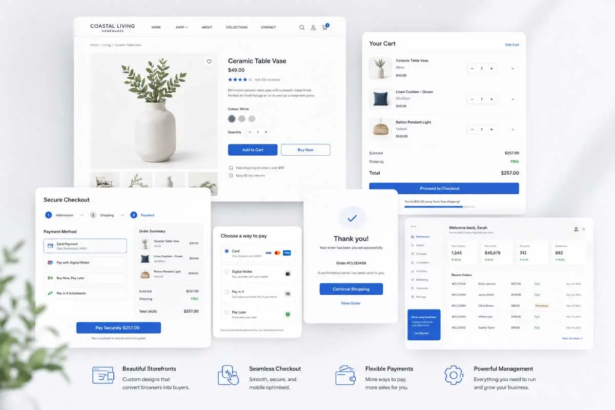 Online store checkout and product page design preview