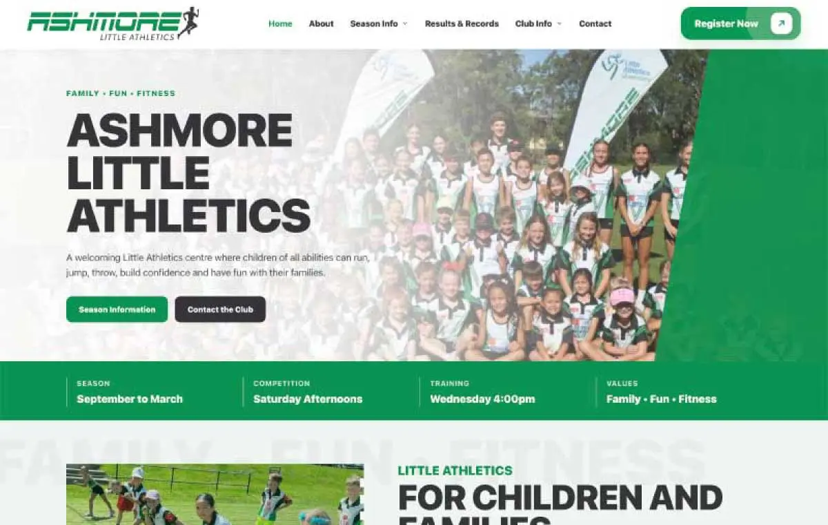 Ashmore Little Athletics website preview