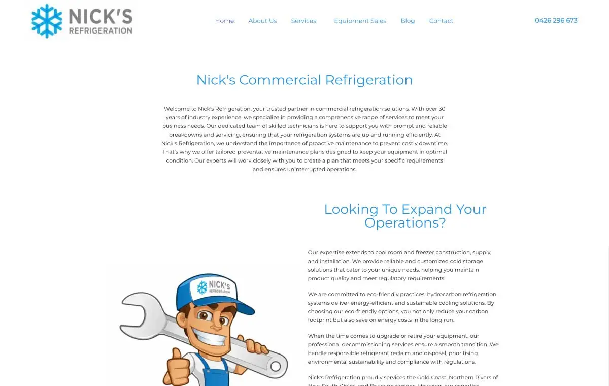 Nick's Refrigeration website preview