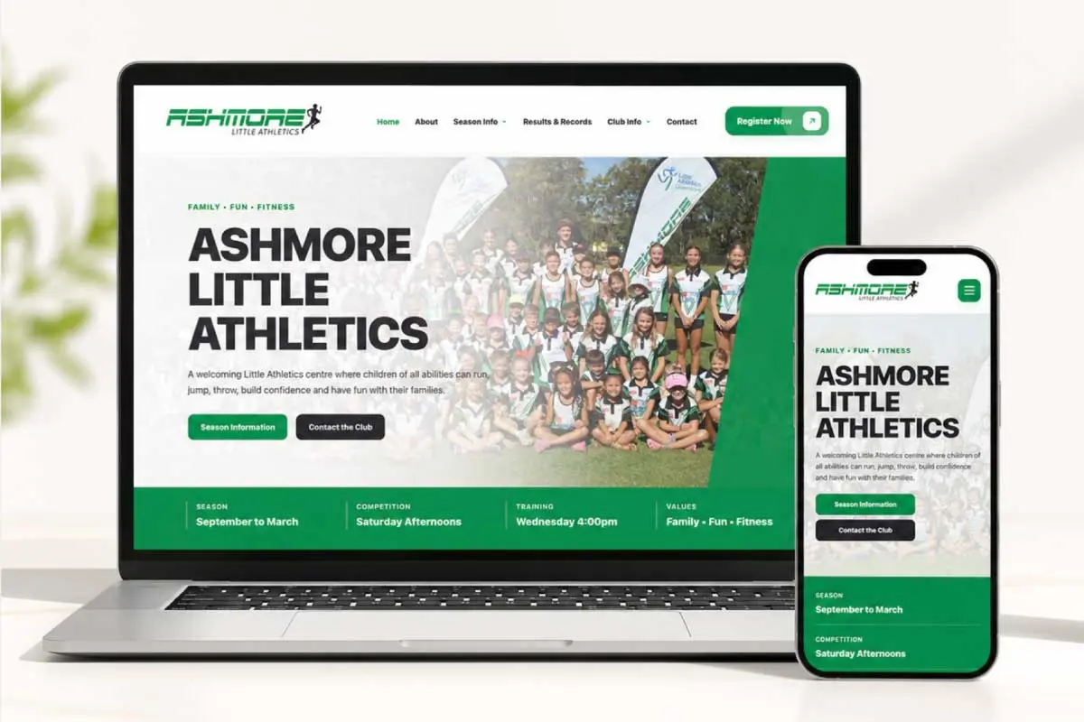 Responsive website mockup shown across laptop and mobile devices