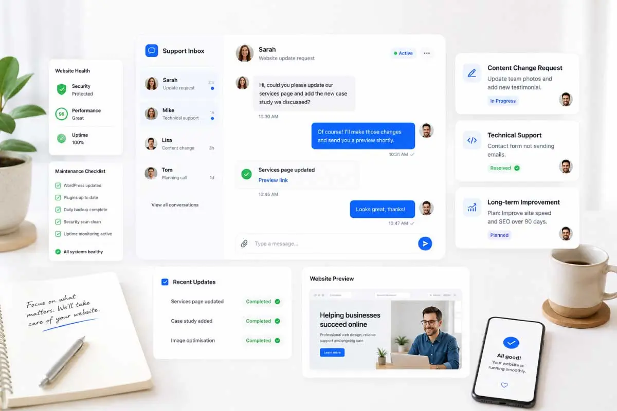 Website care plan, backups, updates and support preview